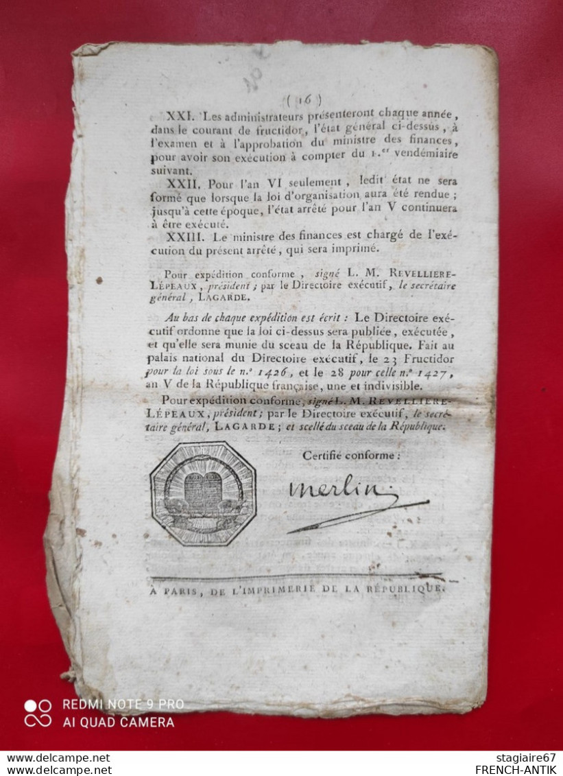 BULLETIN DES LOIS LOI ORDONNANT LA VENTE DU CHÂTEAU TROMPETTE SUR EMPLACEMENT DUQUEL IL SERA ÉRIGÉ UN MONUMENT TRIOMPHAL - Decrees & Laws