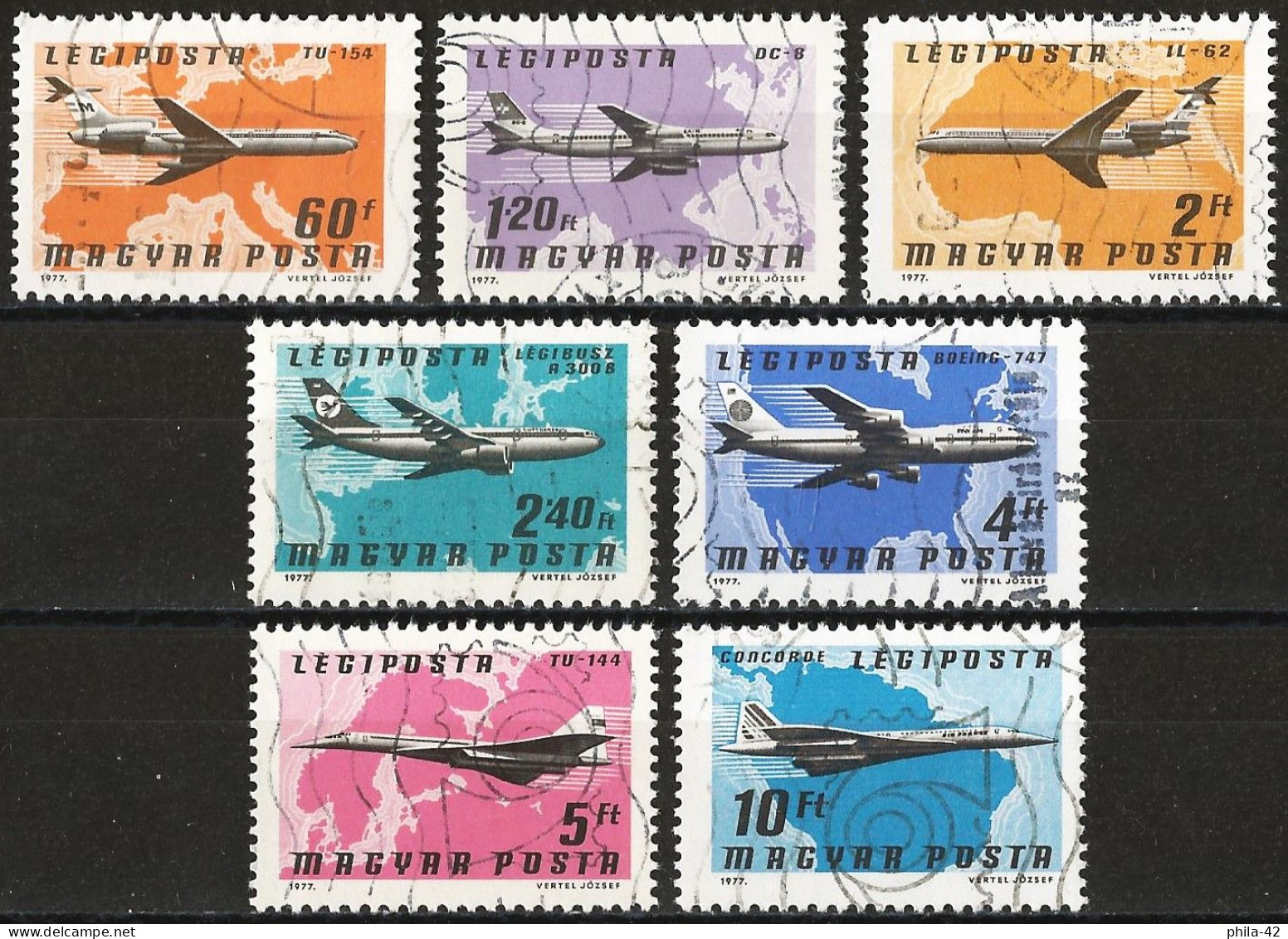 Hungary 1977 - Mi 3222/28 - YT Pa 392/98 ( Commercial Aircrafts ) - Usati