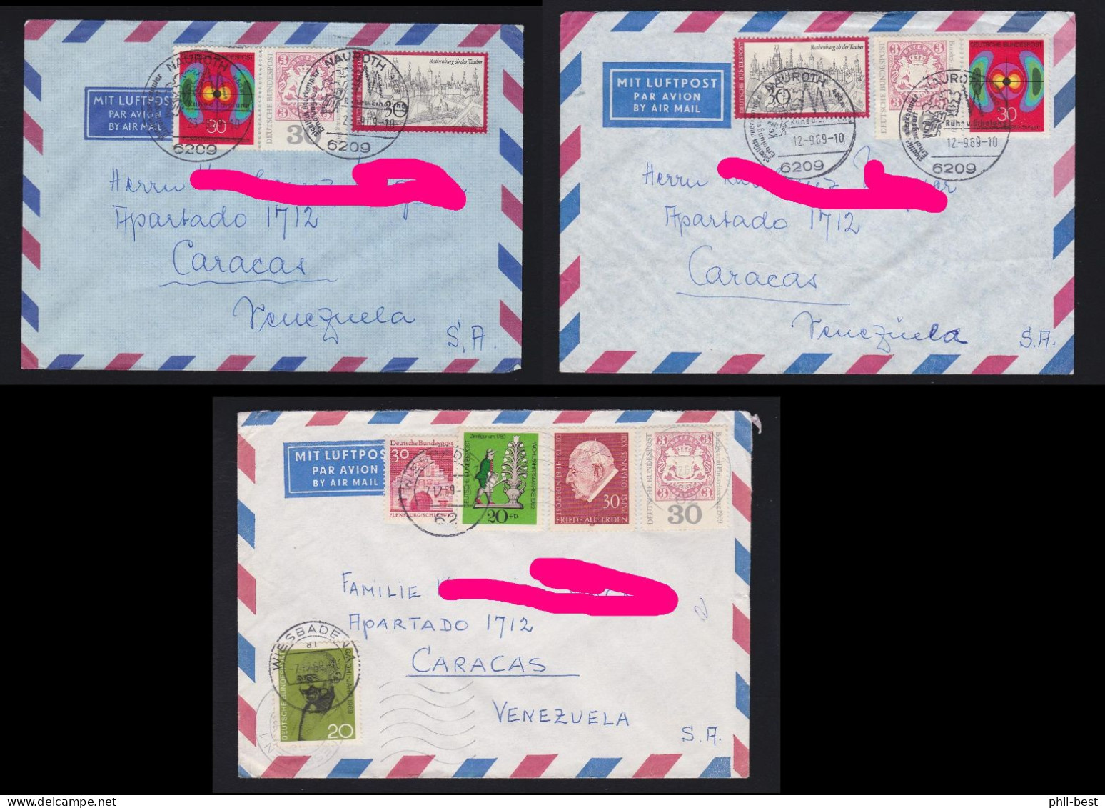 BRD 3 Luftpost Briefe Aus 1969 Nach CARACAS, VENEZUELA #J764 - Brieven En Documenten