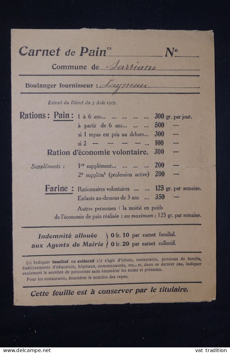 VIEUX PAPIERS - Carnet De Restriction De Pain Non Utilisé - L 150132 - Collections