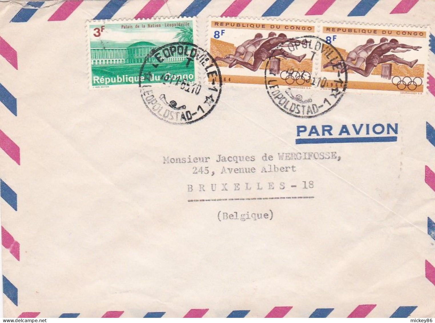 CONGO - Lettre De LEOPOLDVILLE Pour BRUXELLES (Belgique)..timbres (dont J.O Tokyo ) ..cachets - Covers & Documents