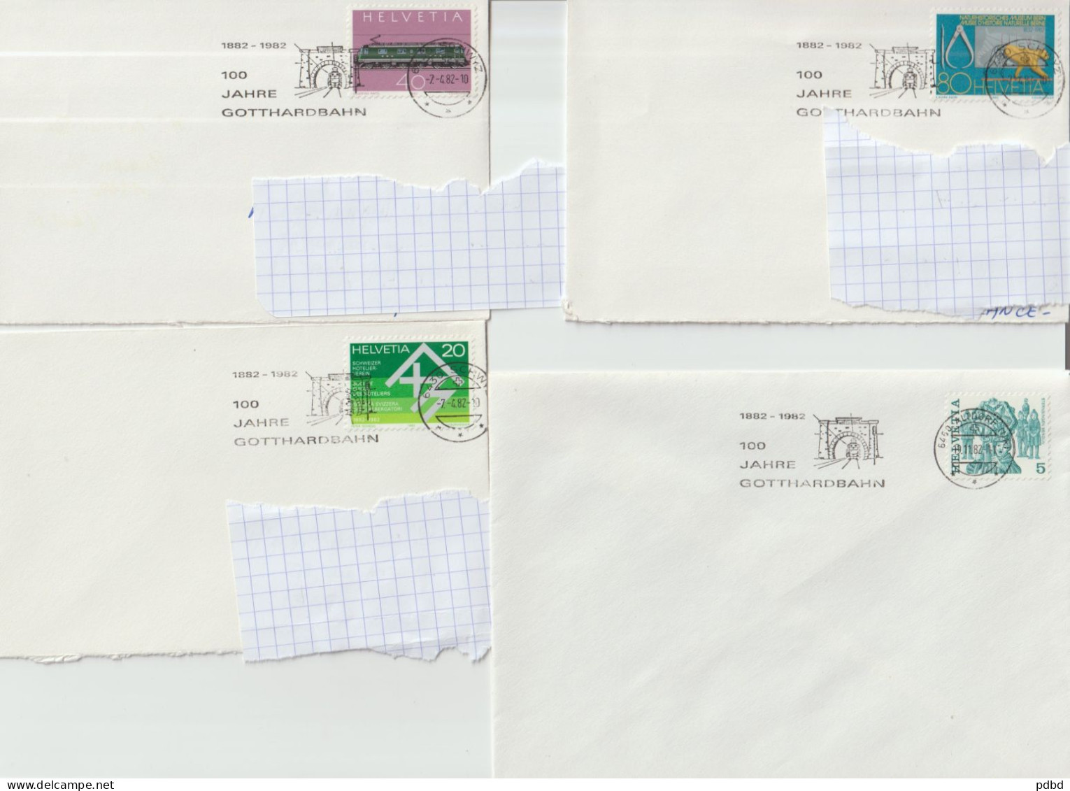 ETR FER 06 . 5 Enveloppes  . Suisse . Ch De Fer . Cachet Identique .100 Ans Du Götthardbahn . 1982 . - Chemins De Fer