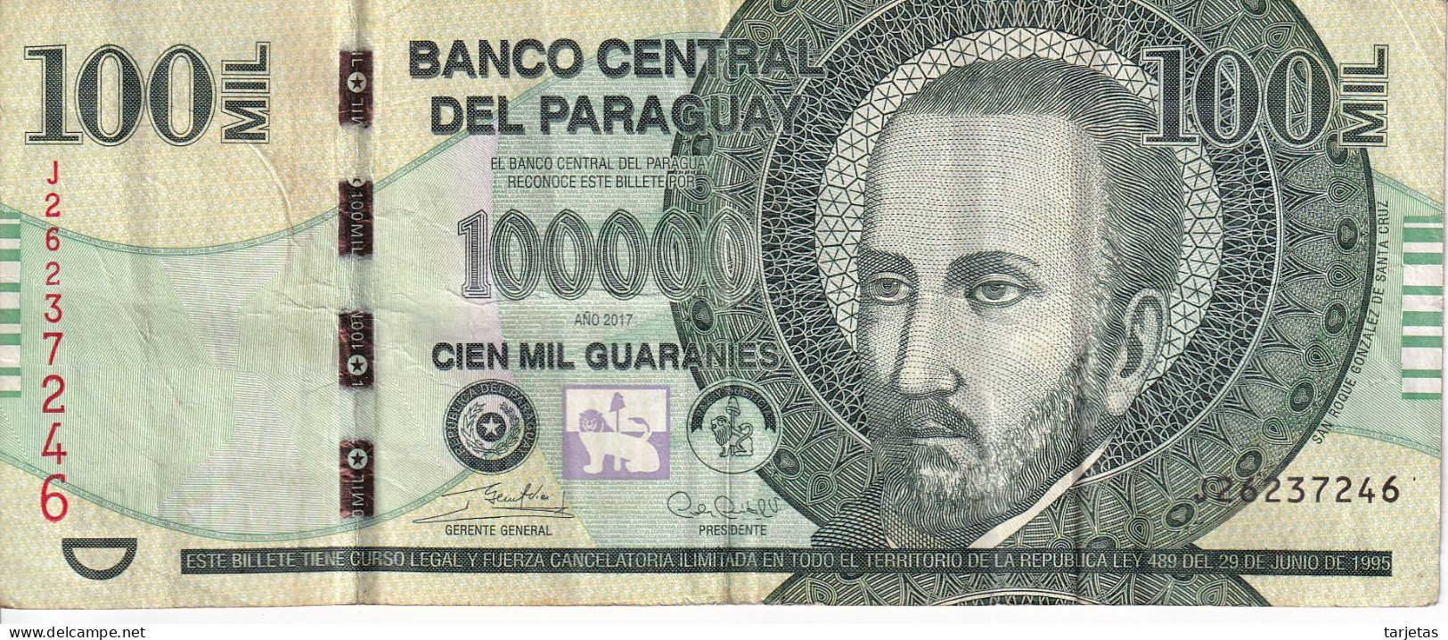 BILLETE DE PARAGUAY DE 100000 GUARANIES DEL AÑO 2017 (BANK NOTE) - Paraguay