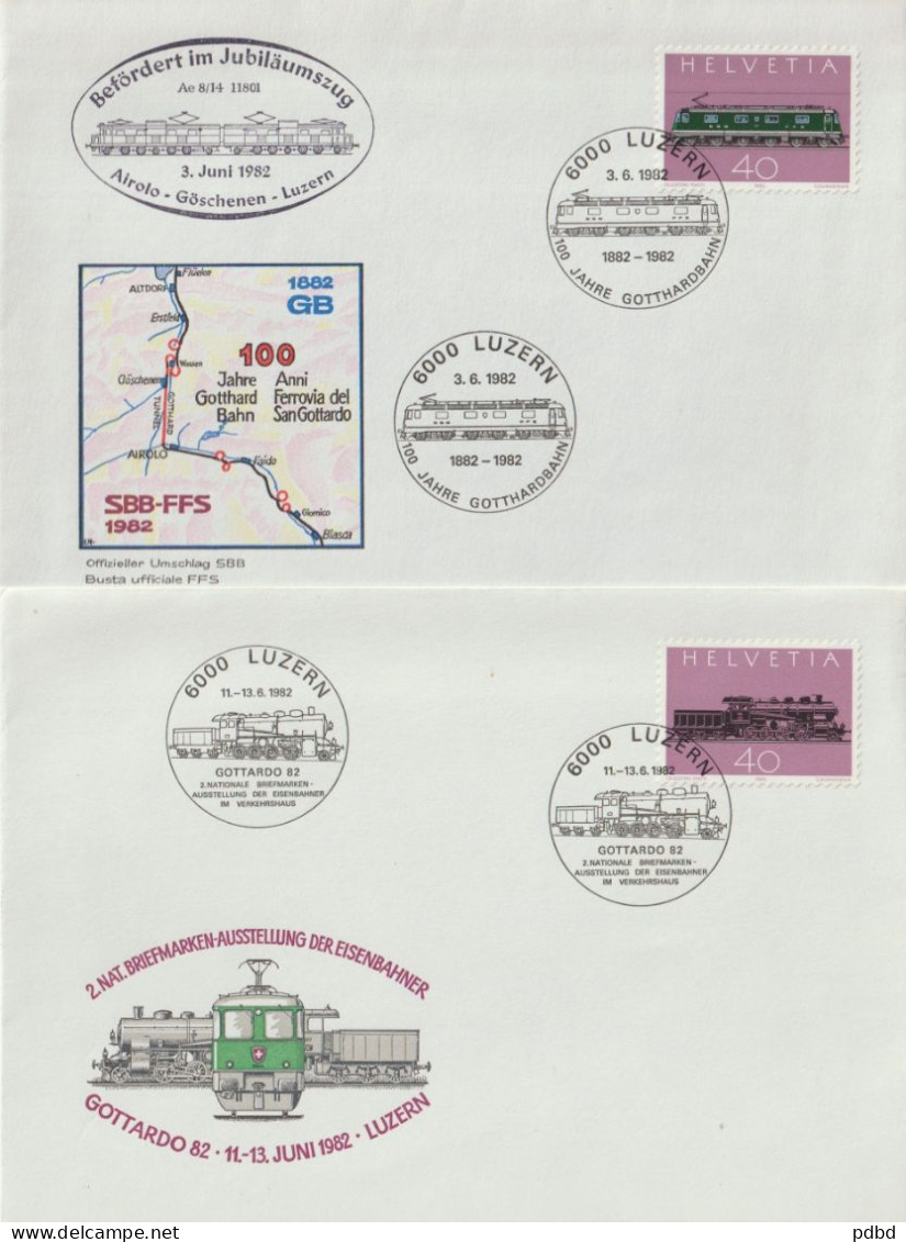 ETR FER 08 . 2 Enveloppes  . Suisse . Ch De Fer . Cachet Gottardo 82 . 6000 Luzern  . 1982 . Gotthardbahn . - Ferrocarril