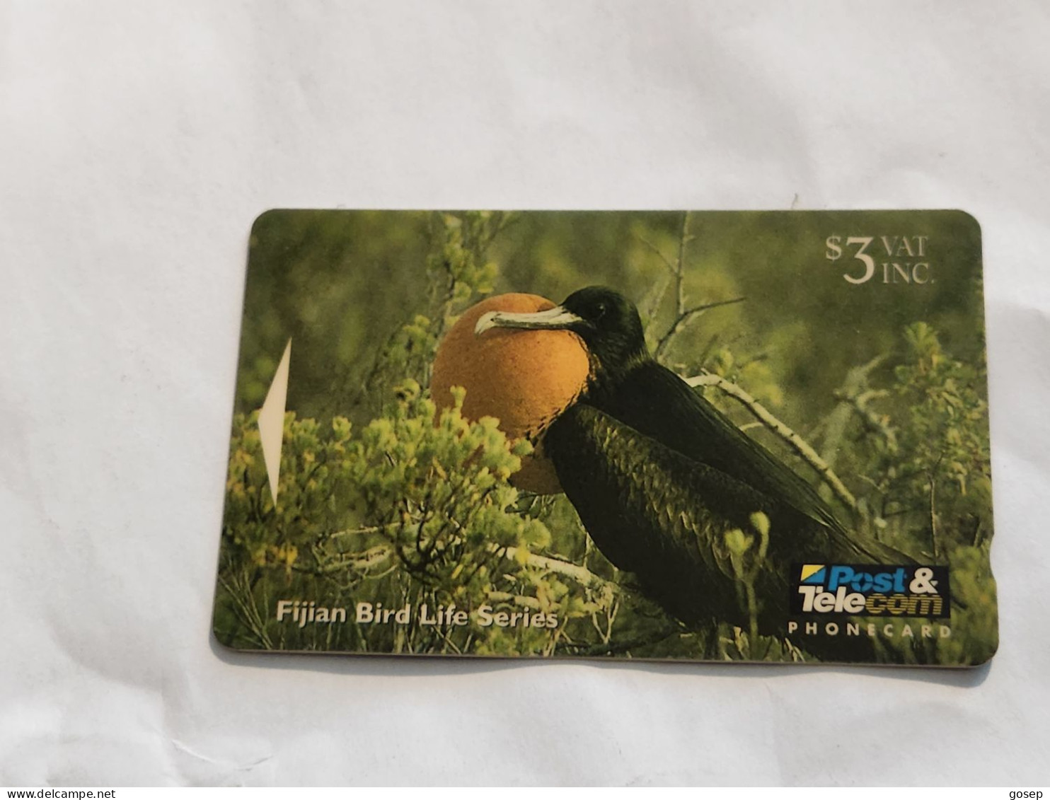 FIGI-(09FJB-FIJ-046)-Greater Frigatebird-(85)(1994)($3)(09F JB001273)-(TIRAGE-30.000)-used Card+1card Prepiad Free - Fidschi