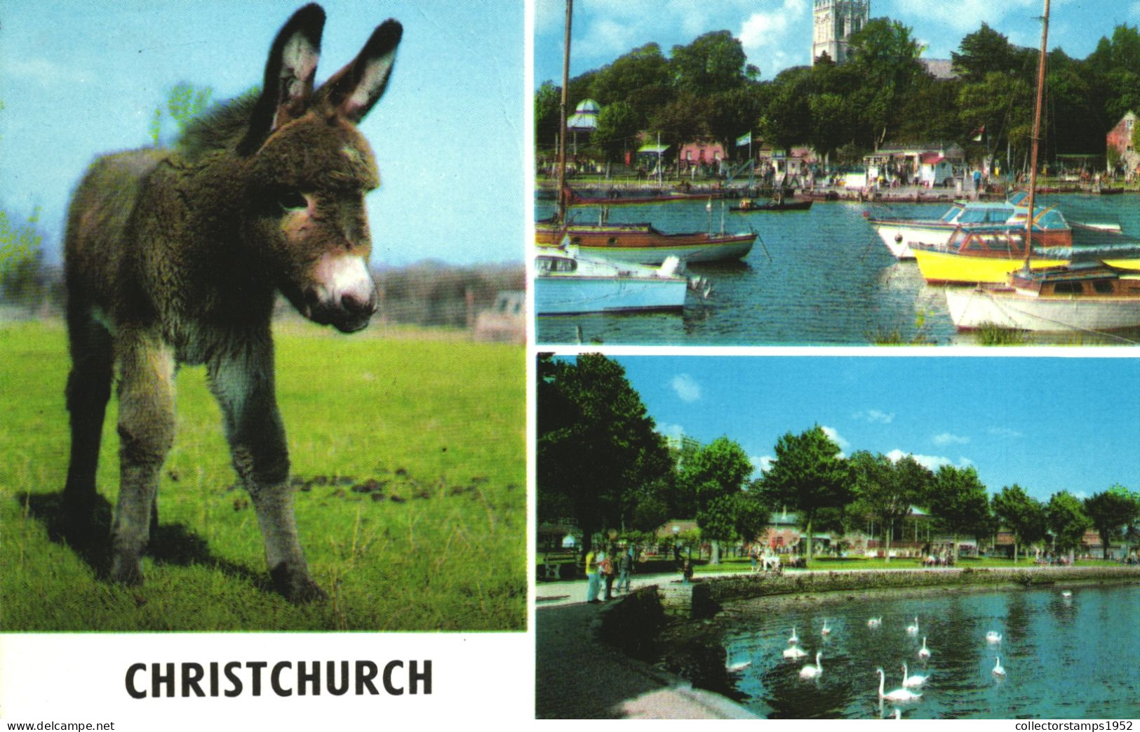 BOURNEMOUTH, CHRISTCHURCH, MULTIPLE VIEWS, DONKEY, BOATS, LAKE, SWAN, ARCHITECTURE, ENGLAND, UNITED KINGDOM, POSTCARD - Bournemouth (from 1972)