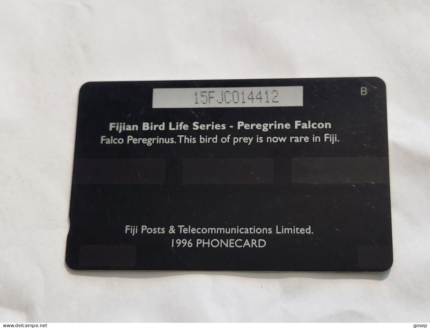 FIGI-(15FJC-FIJ-078)-Peregrine Falcon-(86)(1996)($5)(15F JC14412)-(TIRAGE-18.700)-used Card+1card Prepiad Free - Fidji