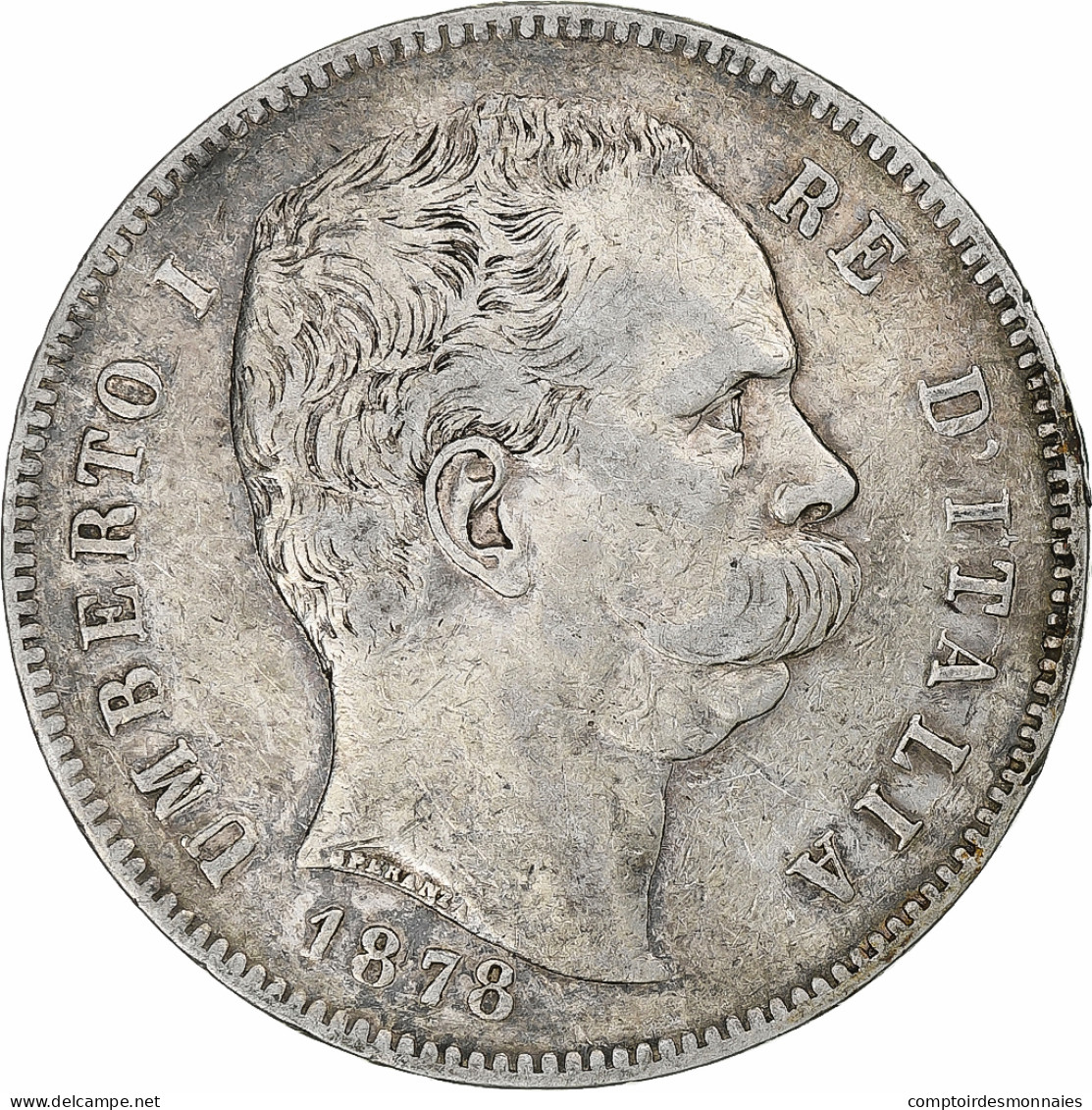 Italie, Humbert I, 5 Lire, 1878, Rome, Argent, TB+, KM:20 - 1878-1900 : Umberto I.