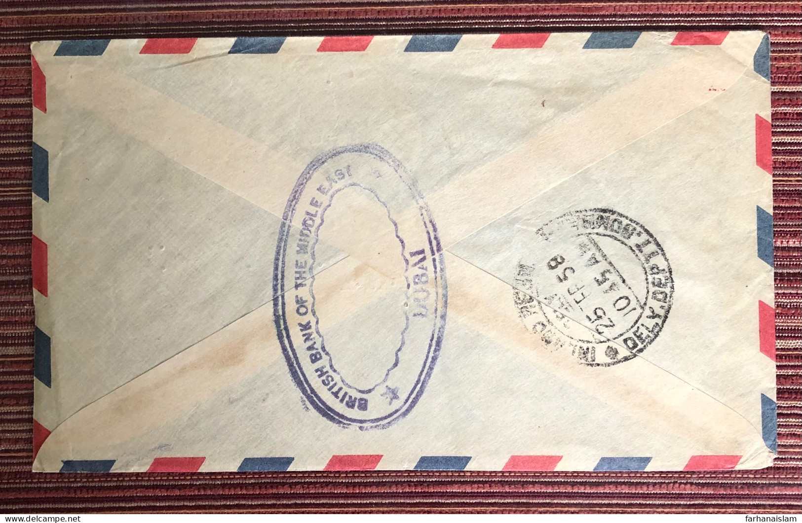 Dubai UAE 1958 Registered Cover Oman Muscat Ovpt 2 Color Used To India Bank Commercial Covers - Dubai