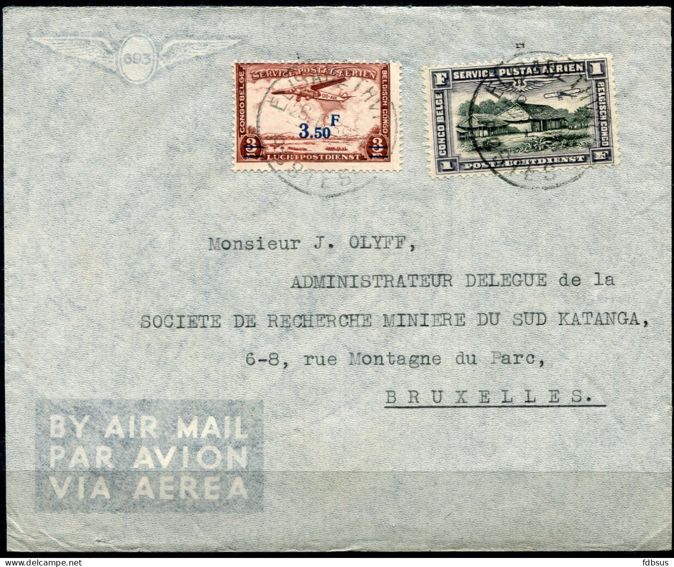 1937 Lp Brief Van ELISABETHVILLE Naar Brussel - Gefr. 3.50Fr Op 3Fr Nr PA17 + 1Fr PA2 - Briefe U. Dokumente
