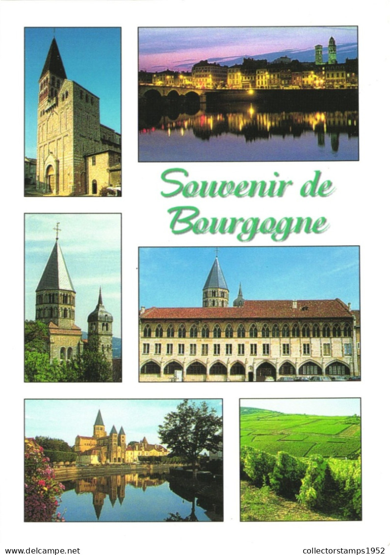BOURGOGNE, MULTIPLE VIEWS, ARCHITECTURE, TOWER, LAKE, LANDSCAPE, FRANCE, POSTCARD - Bourgogne