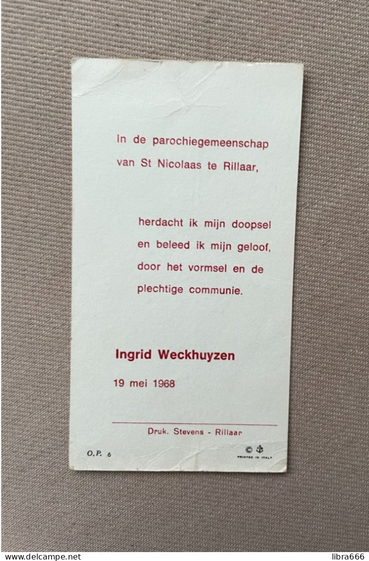 Communie - WECKHUYZEN Ingrid - 1968 - St Nicolaas - RILLAAR - Comunión Y Confirmación