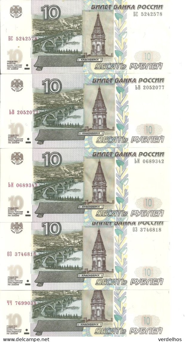 RUSSIE 10 RUBLES 1997(2004) UNC P 268 C ( 5 Billets ) 5 Prefixe Diff - Russia