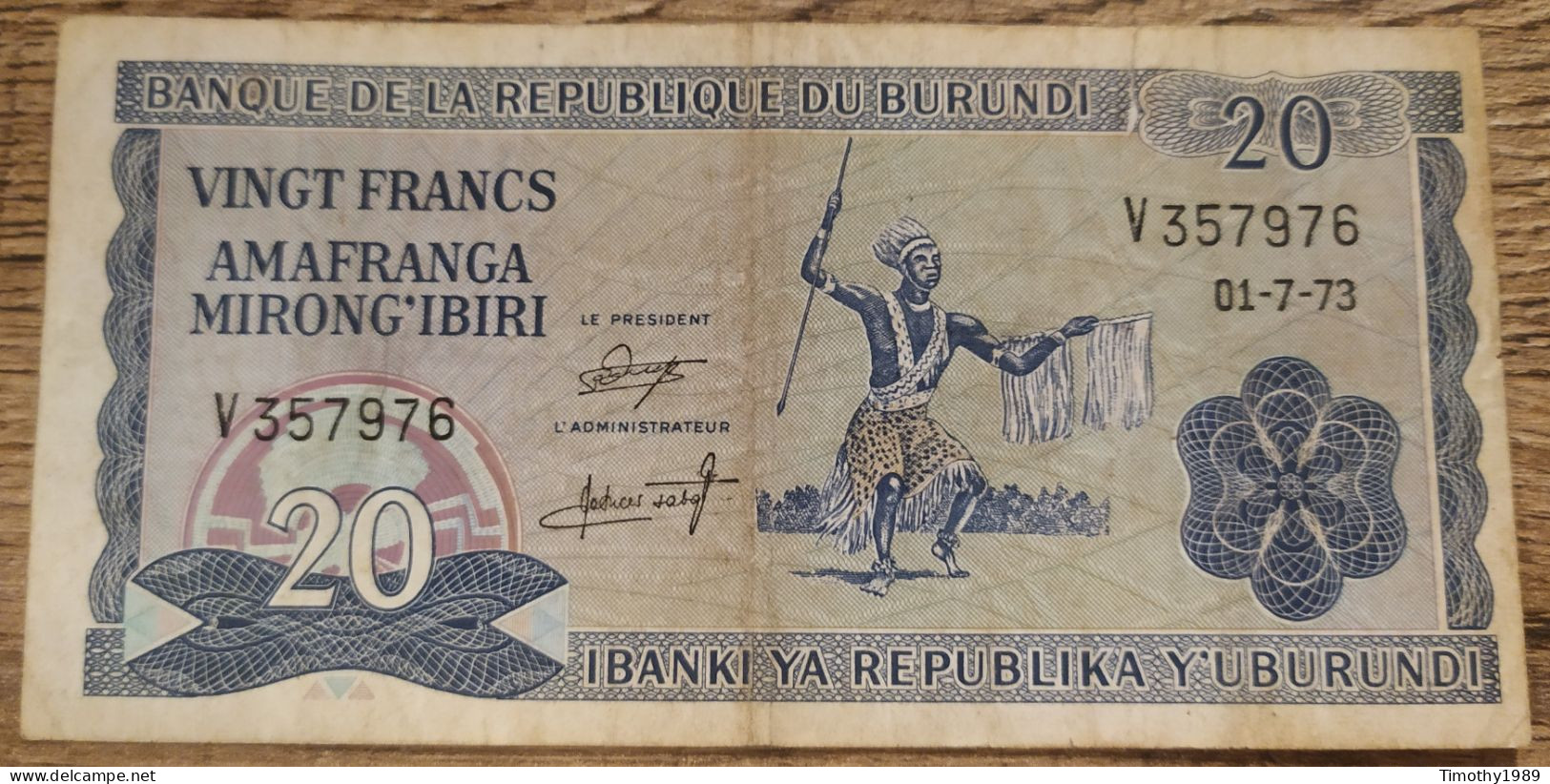 P# 21 - 20 Francs Burundi 1973 (VF) - Burundi