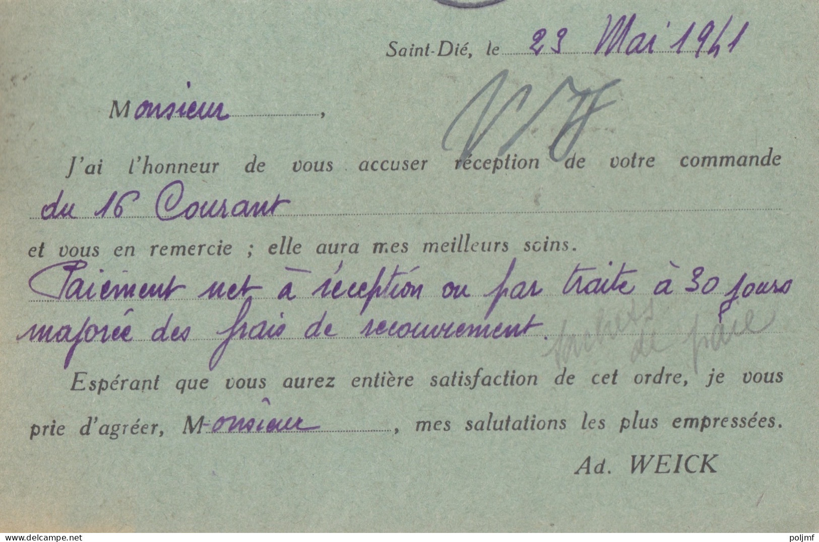 2 CP "Imprimerie Des Ht Vosges" Obl. St Dié En 41 Sur 40c X 2 Mercure N° 413 (tarif Du 1/12/39) Pour Sedan - 1938-42 Mercure