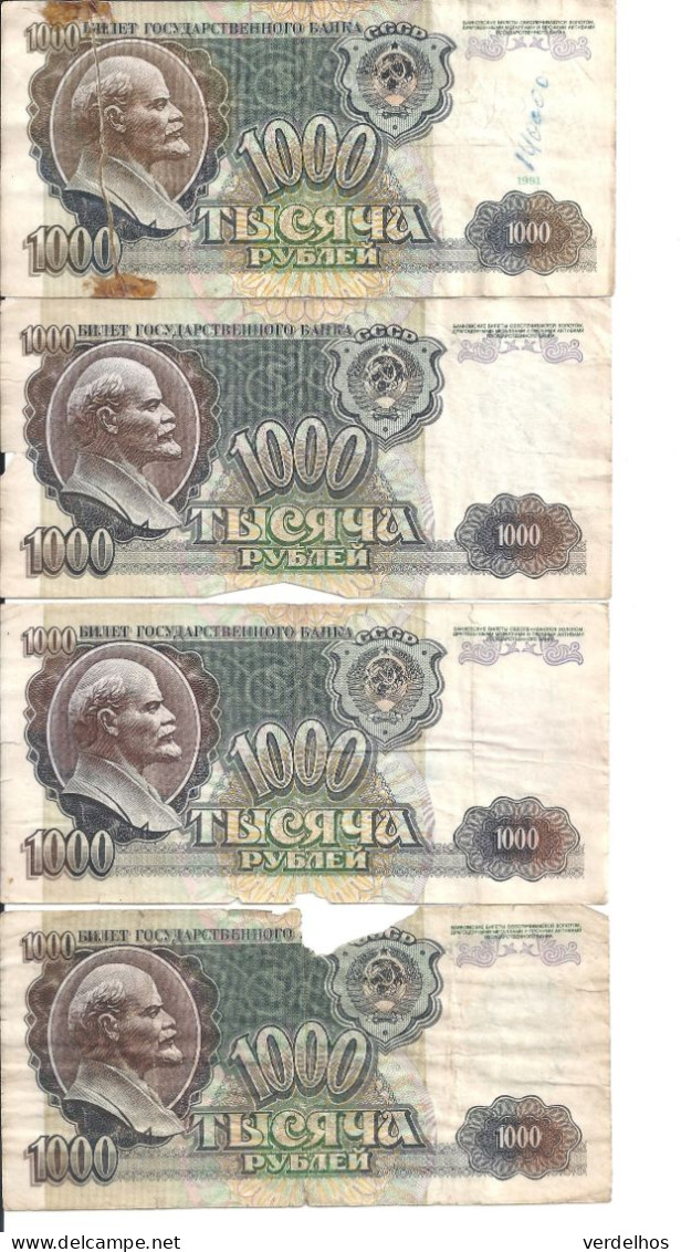 RUSSIE 1000 RUBLES 1992 G/VG P 250 ( 4 Billets ) - Russia