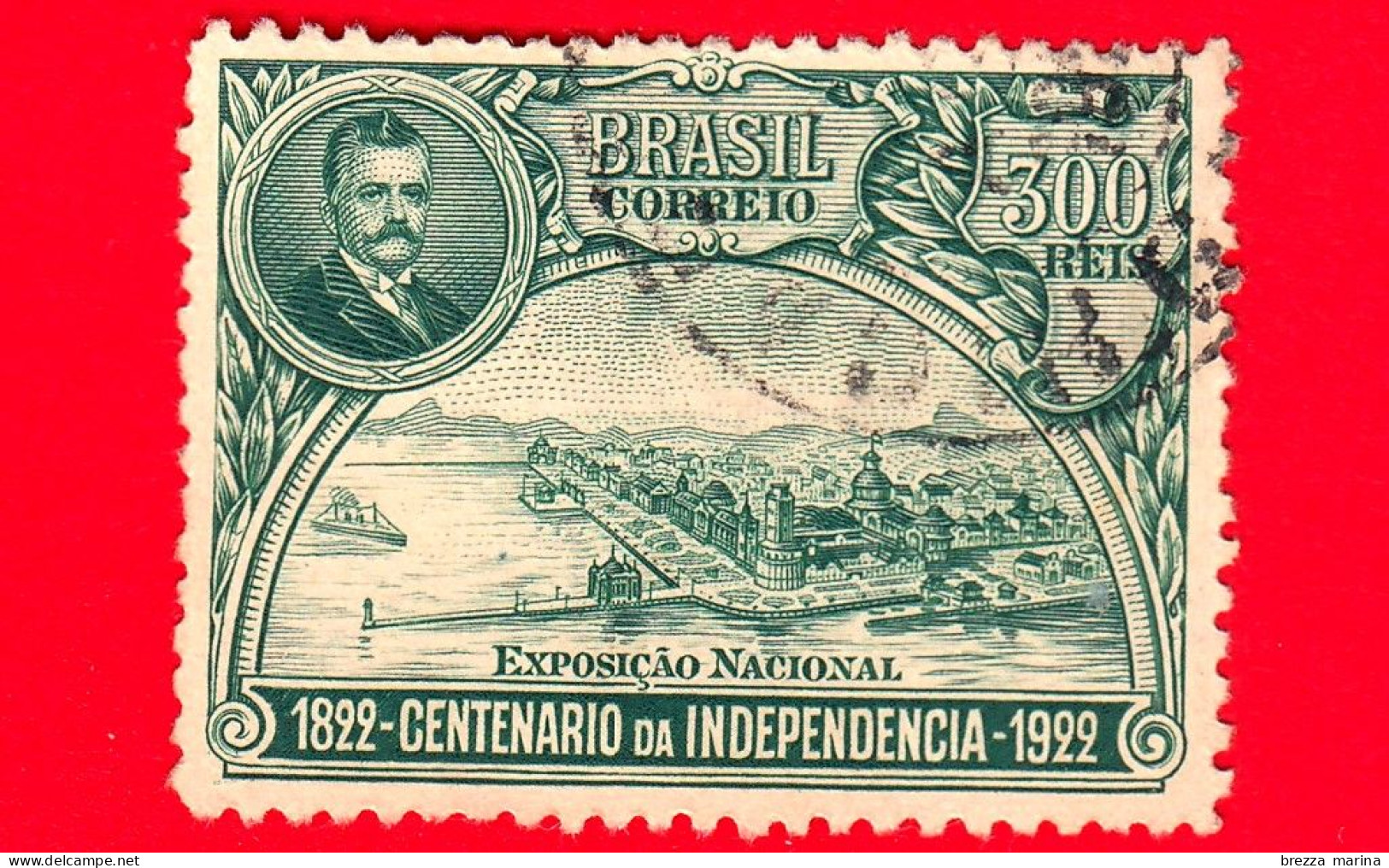 BRASILE - Usato - 1922 - Centenario Dell'Indipendenza - Mostra Nazionale E Pres. Pessoa -  300 - Usati