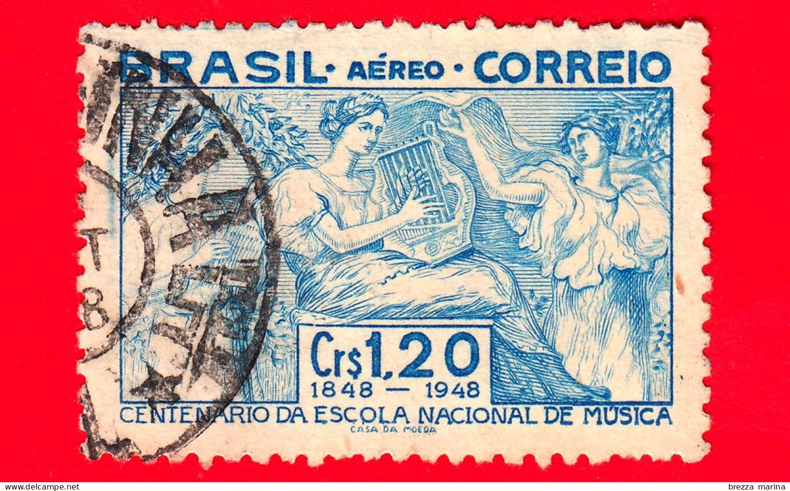 BRASILE - Usato - 1948 - 100 Anni Della Scuola Nazionale Di Musica - 1.20 - Oblitérés