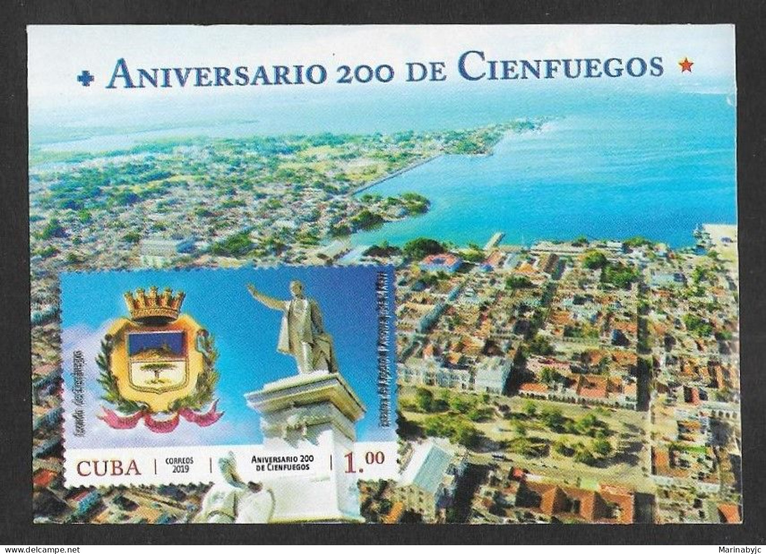 SE)2019 CUBA, 200TH ANNIVERSARY OF CINFUEGOS 1P, IMPERFORATED SS, MNH - Used Stamps