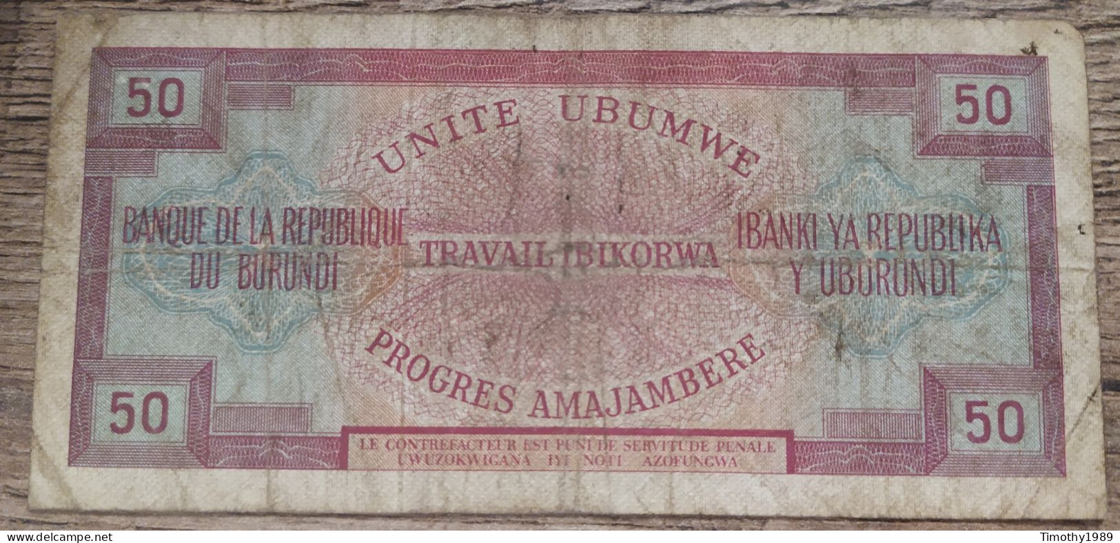 P# 22 - 50 Francs Burundi 1970 (VF) RARE - Burundi
