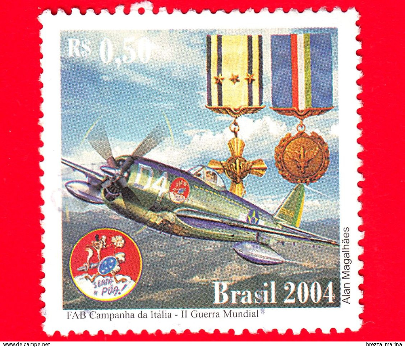 BRASILE - Usato - 2004 - Brasile Nella II Guerra Mondiale -Aeronautica Brasiliana - FAB - Italia - Aereo Thunderbolt P-4 - Used Stamps