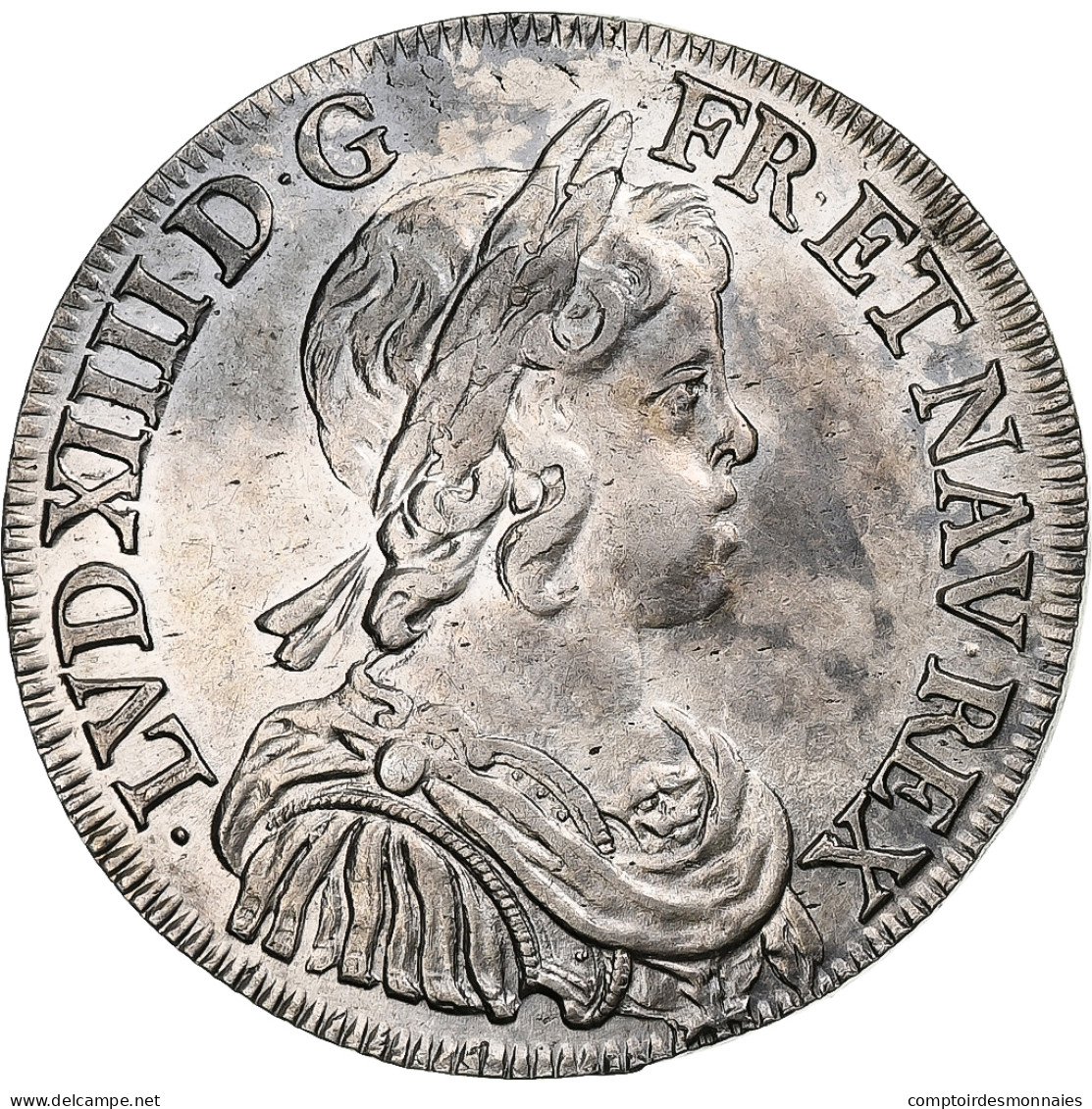 France, Louis XIV, 1/2 Écu à La Mèche Courte, 1644, Paris, Point, Argent - 1643-1715 Luigi XIV El Re Sole