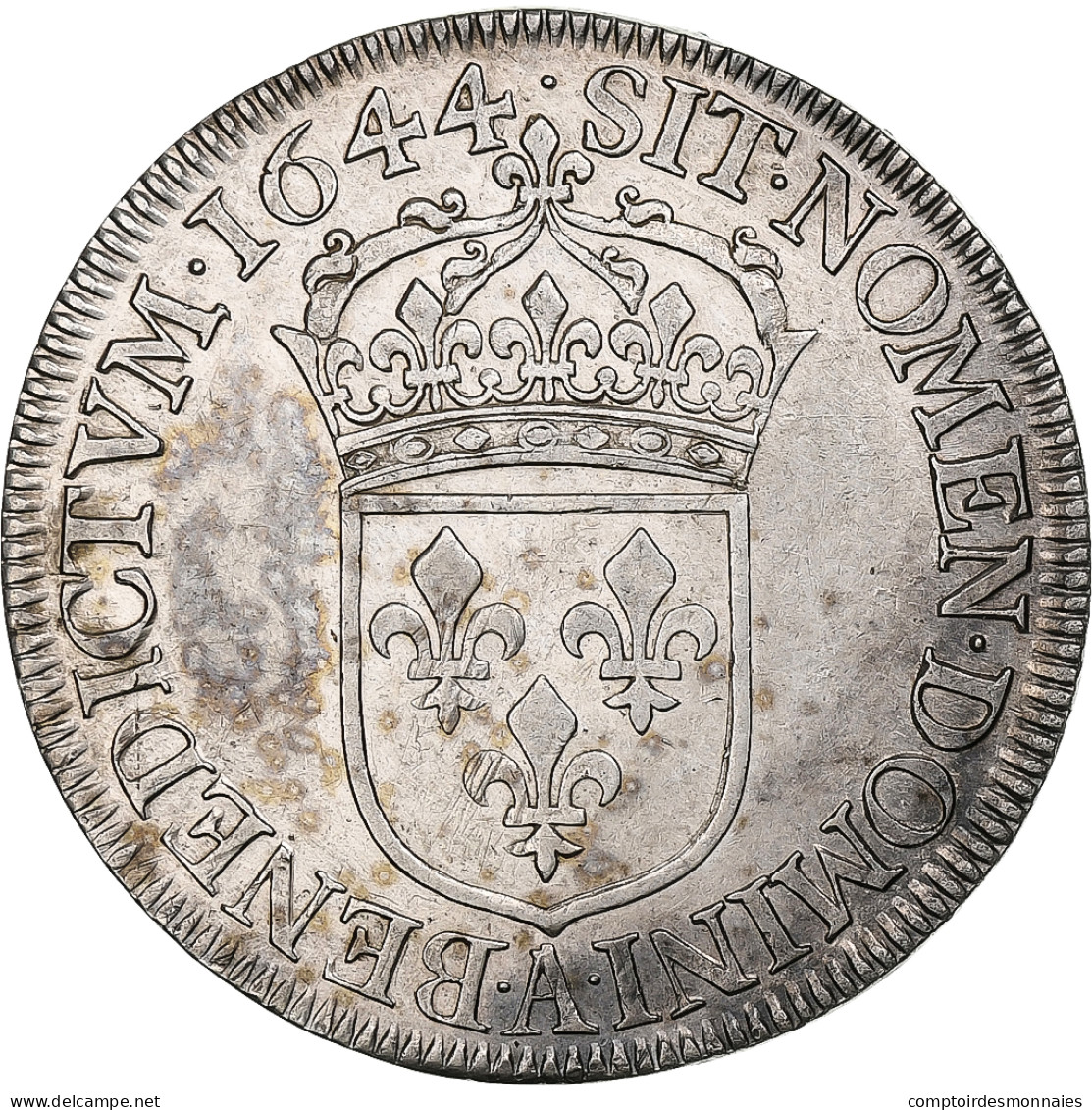 France, Louis XIV, 1/2 Écu à La Mèche Courte, 1644, Paris, Point, Argent - 1643-1715 Luigi XIV El Re Sole