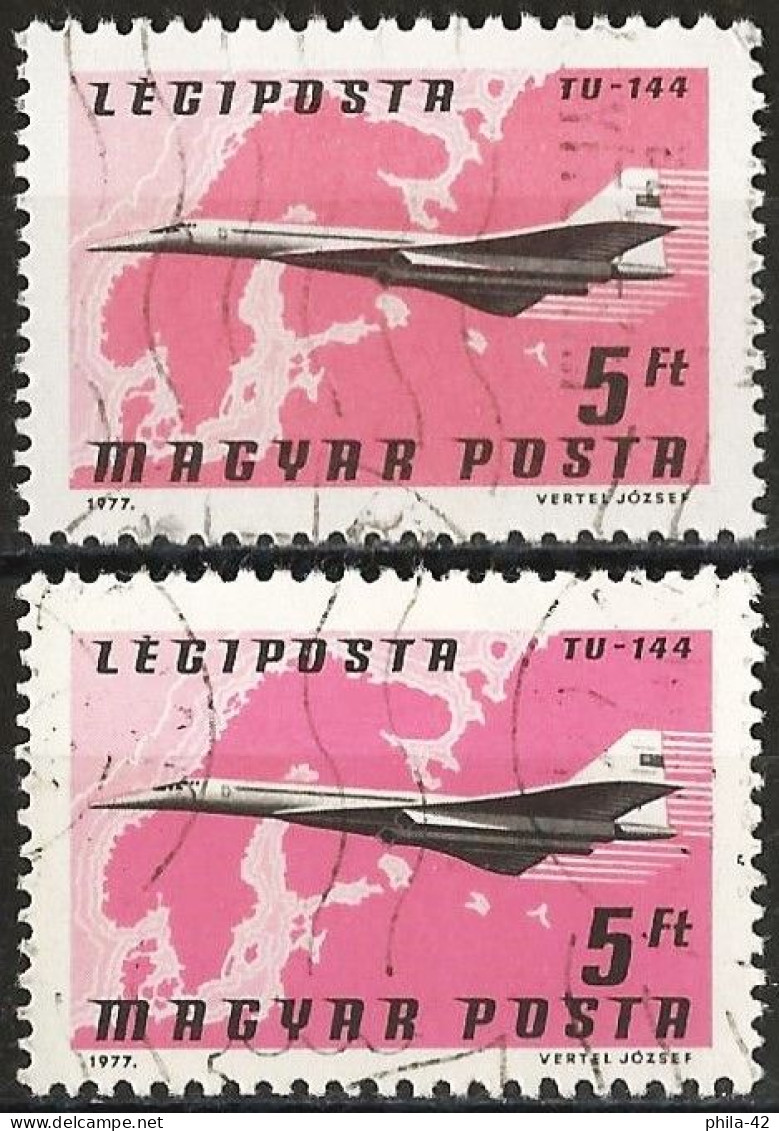 Hungary 1977 - Mi 3227 - YT Pa 397 ( Aircraft Tupolev TU-144 ) 2 Nuances - Errors, Freaks & Oddities (EFO)