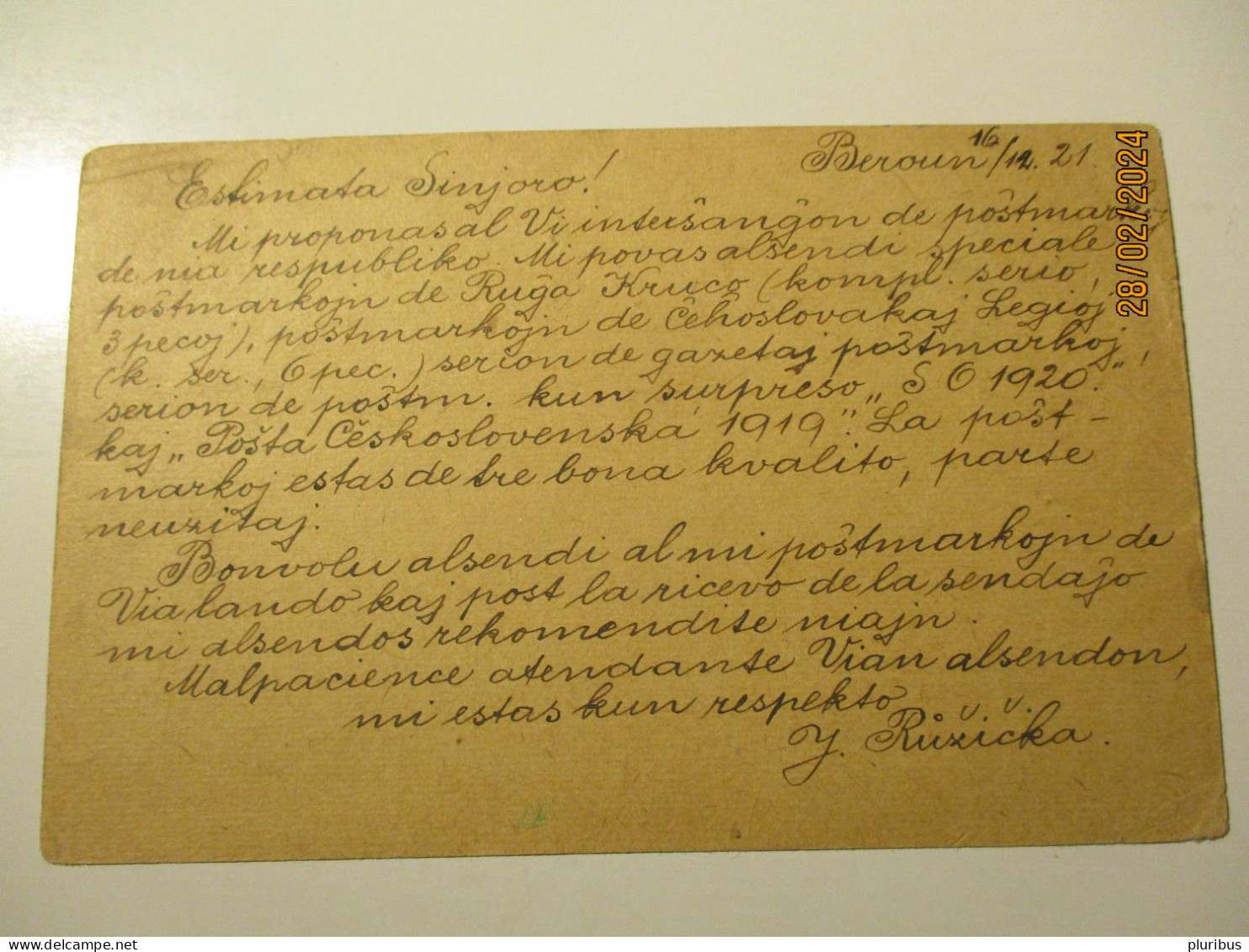 1921 BEROUN POSTAL STATIONERY  TO ESTONIA NARVA REDIRECTED TO RAKVERE   , 1-1 - Postkaarten