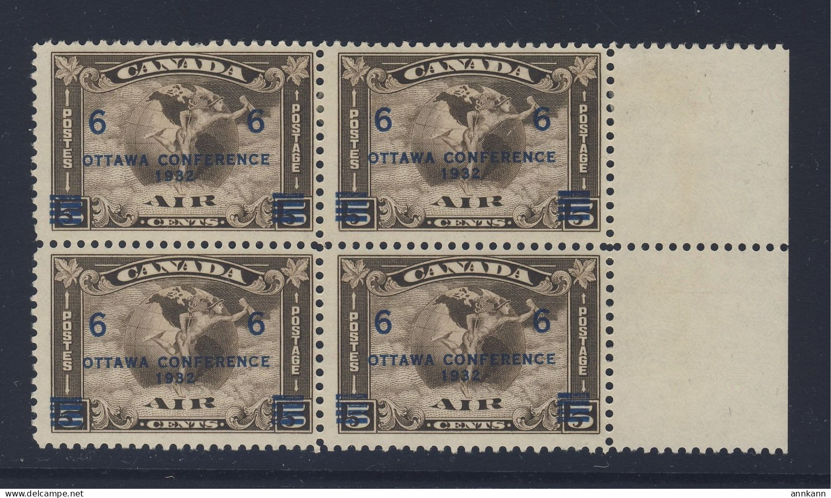 Canada Air Mail Stamps; #C4 - 6c/5c Block MH F/VF Guide Value = $210.00 - Hojas Bloque