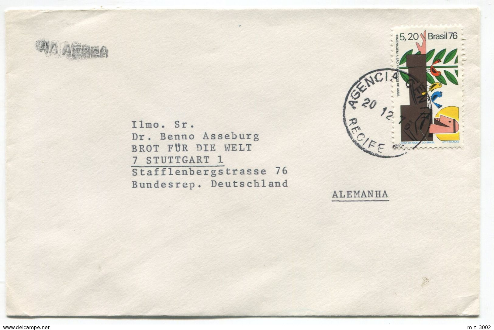 Cover Brazil 1976 Recife Francis Of Assisi - Cartas & Documentos