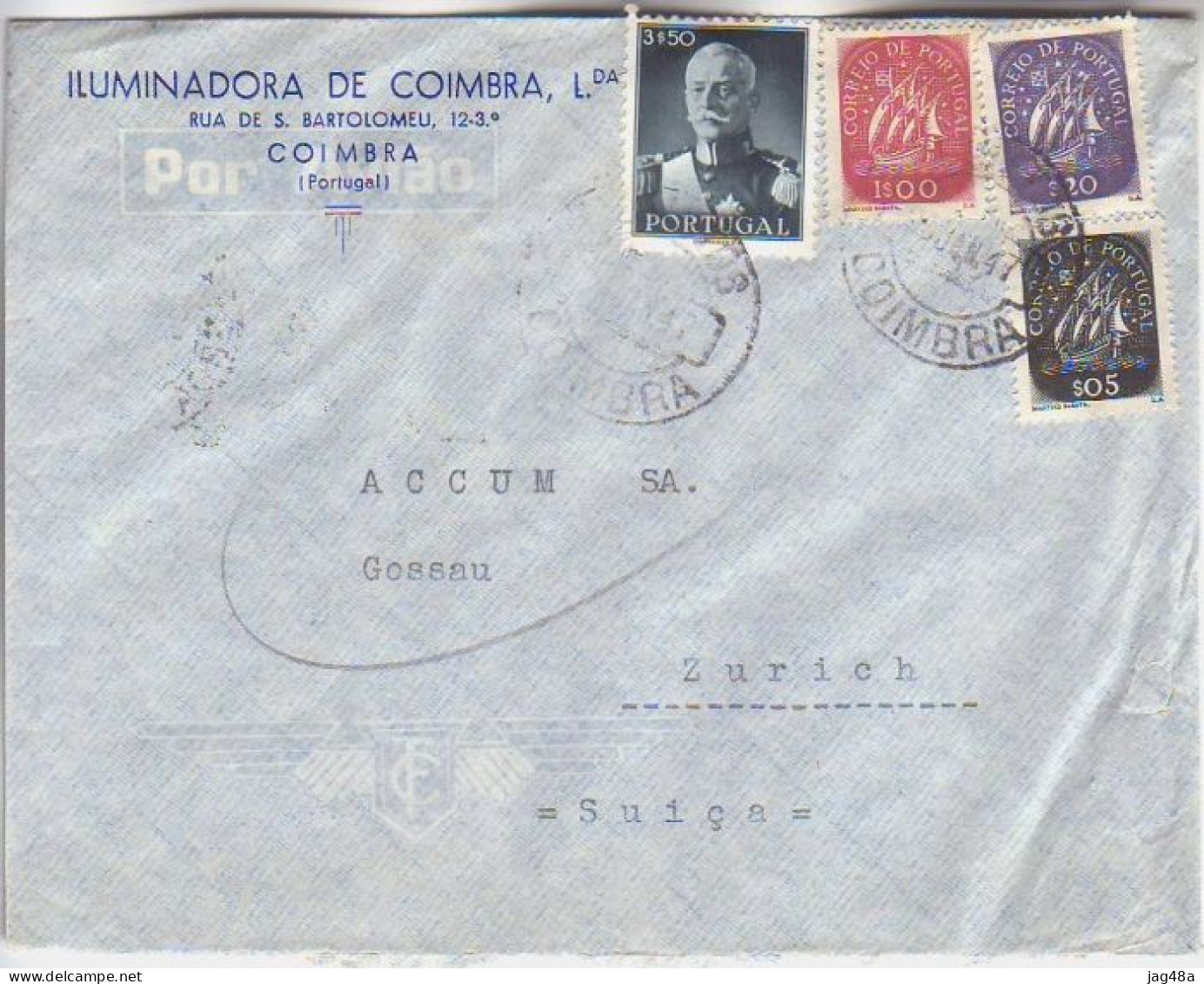 PORTUGAL.1947/Coimba,  Corner-cards Envelope/scarce Mixed-franking. - Lettres & Documents