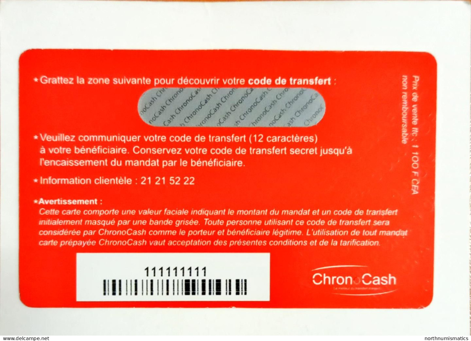 Chronocash Sample Prepaid Phone Card - Lots - Collections