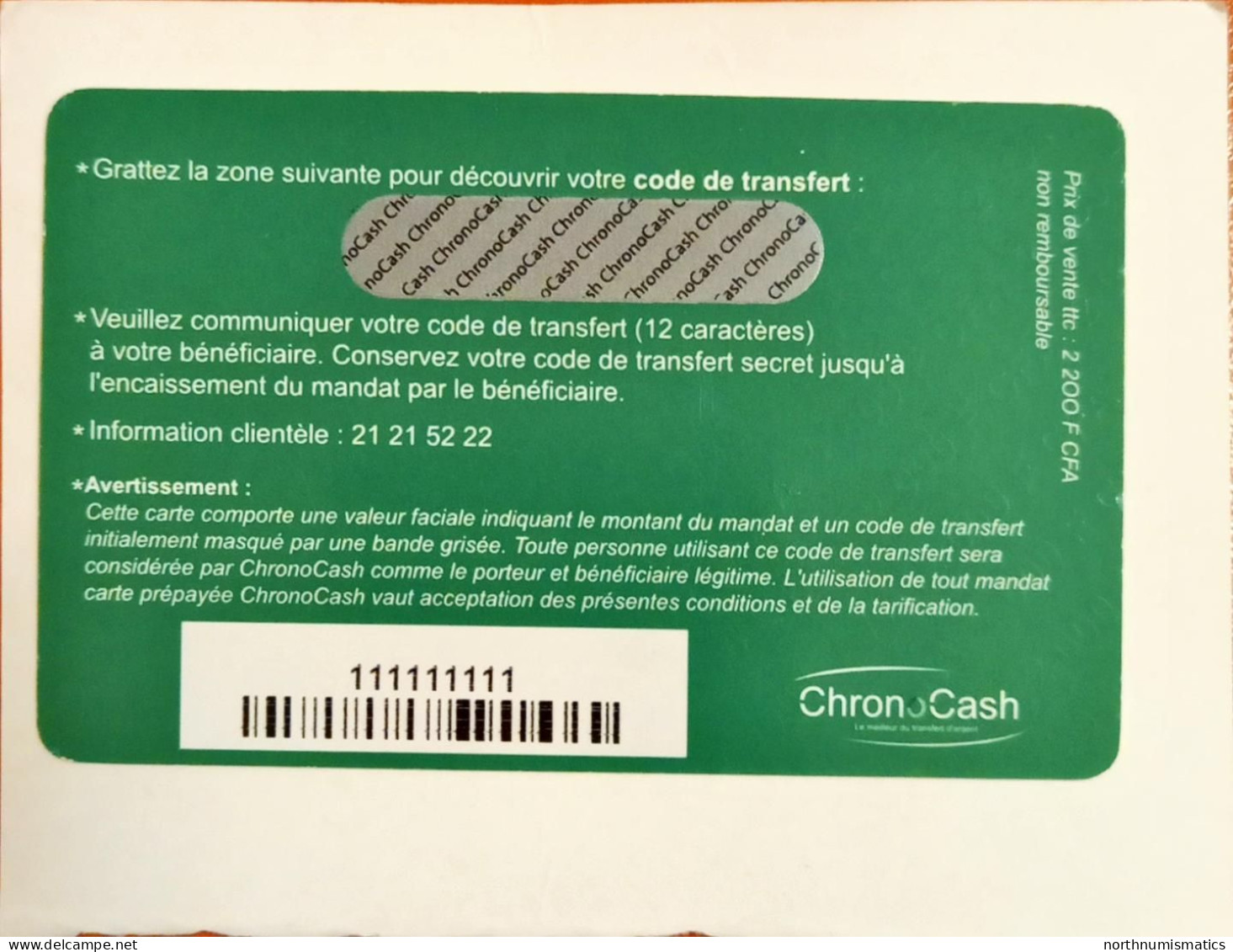 Chronocash Sample Prepaid Phone Card - Lots - Collections