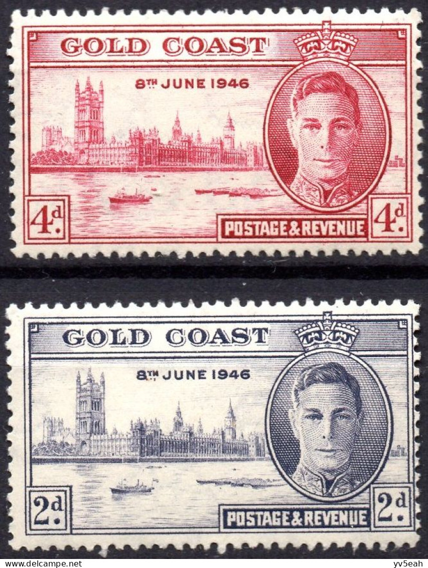 GOLD COAST/1946/MNH/SC#128-9/PEACE ISSUE / KING GEORGE VI / KGVI / PARLIAMENT BUILDING LONDON/ FULL SET - Costa D'Oro (...-1957)