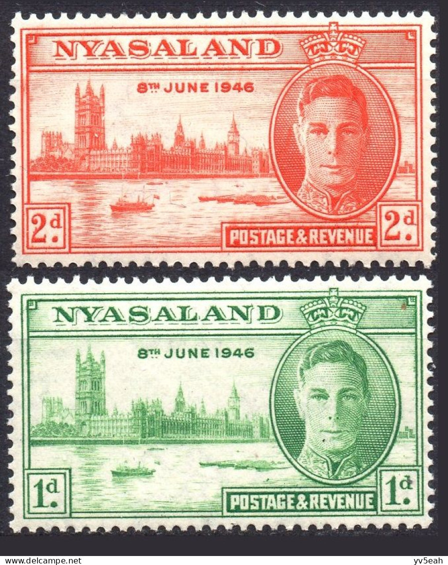 NYASALAND/1946/MNH/SC#82-3/PEACE ISSUE / KING GEORGE VI / KGVI / PARLIAMENT BUILDING LONDON/ FULL SET - Nyassaland (1907-1953)