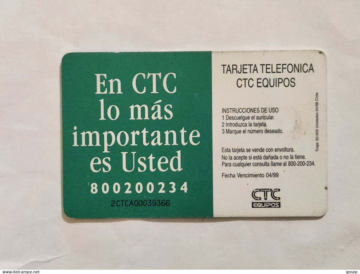 Chile-(cl-ctc-0044)-estero Marga2-(198)-($2.000)-(2CTCA00039366)-(4/1998)-(50.000)-used Card+1card Prepiad Free - Chile