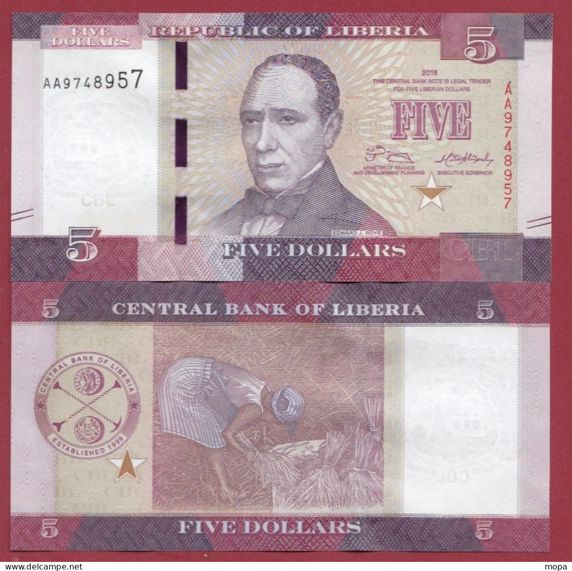 Liberia-- 5 Dollars - 2016 ---UNC---(124) - Liberia