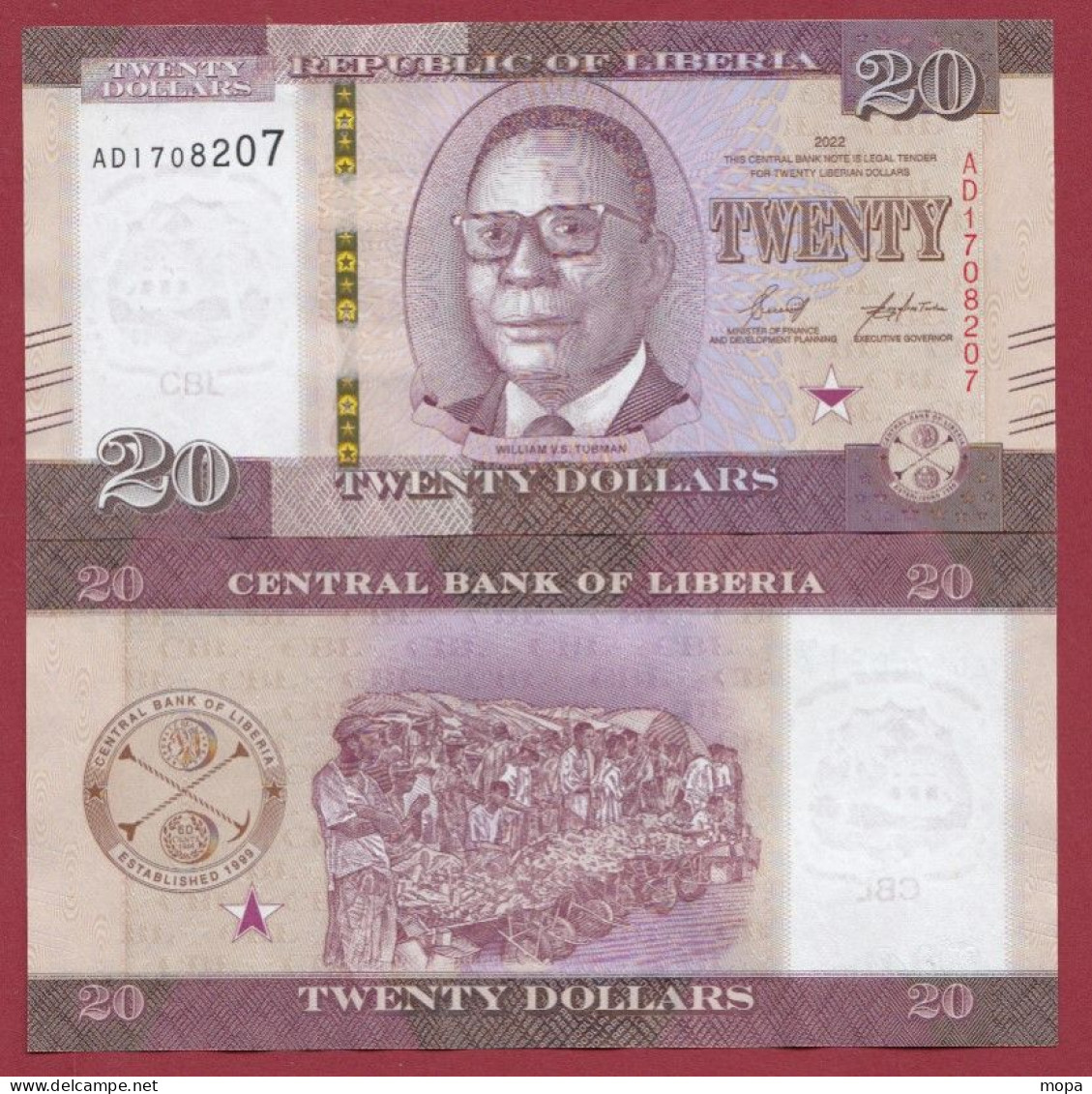 Liberia-- 20 Dollars - 2022 ---UNC---(125) - Liberia