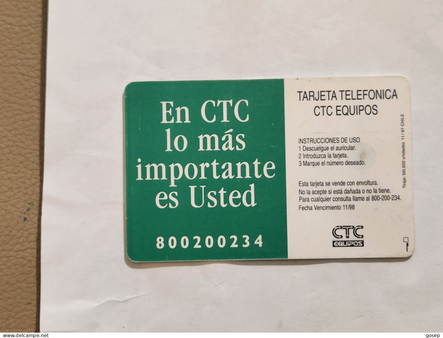 Chile-(CL-CTC-38A)-estero Marga1-(200)-($2.000)-(?)-(11/1997)-(look Outside)-used Card+1card Prepiad Free - Cile