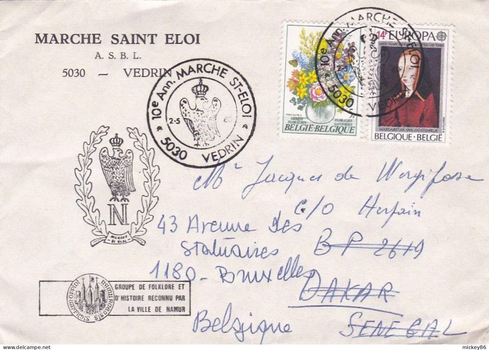 Belgique--1980-lettre De VEDRIN (Belgique) Pour DAKAR (Sénégal) Réexpédiée Sur Bruxelles...beaux Timbres..Marché St Eloi - Brieven En Documenten