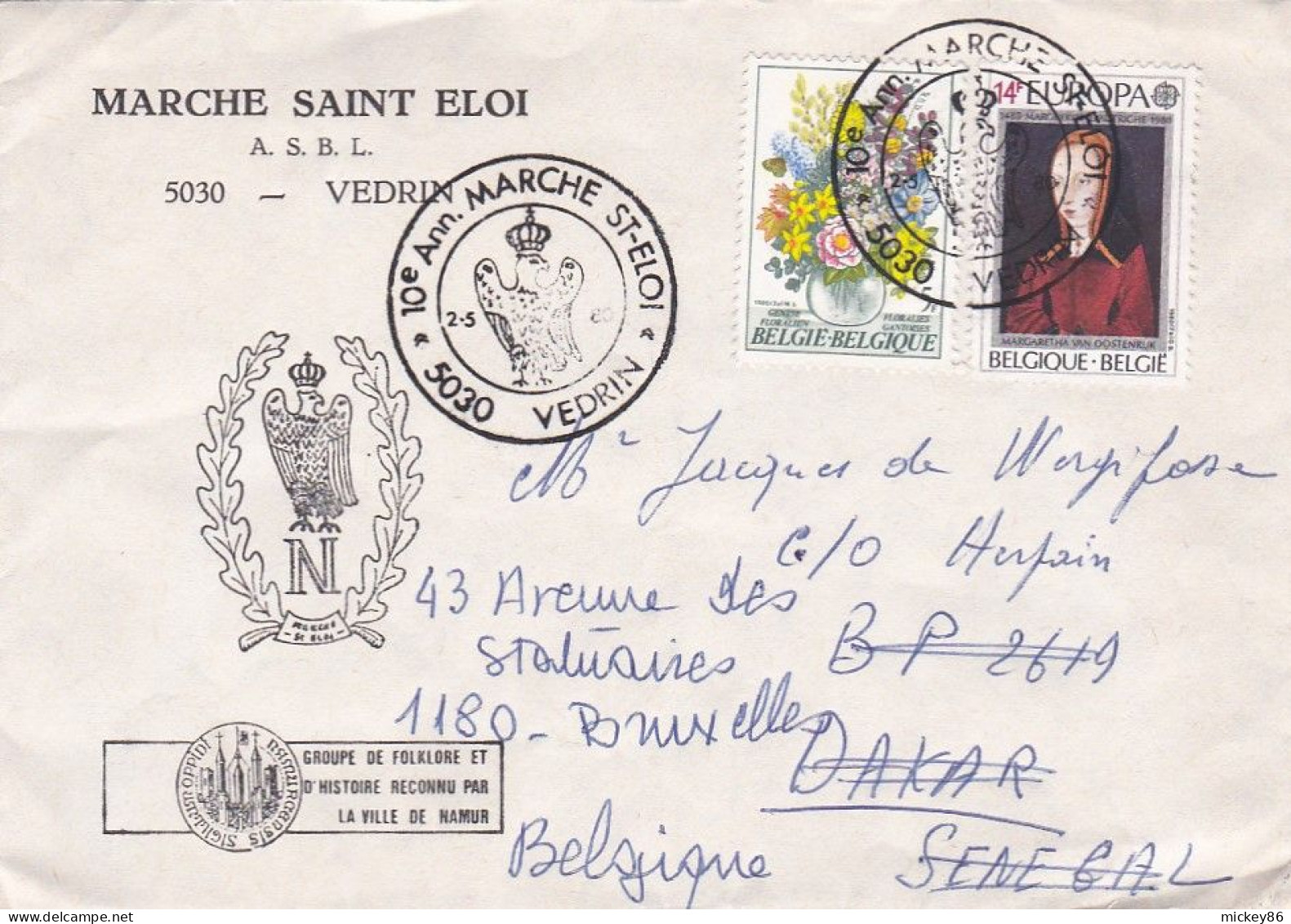 Belgique--1980-lettre De VEDRIN (Belgique) Pour DAKAR (Sénégal) Réexpédiée Sur Bruxelles...beaux Timbres..Marché St Eloi - Briefe U. Dokumente