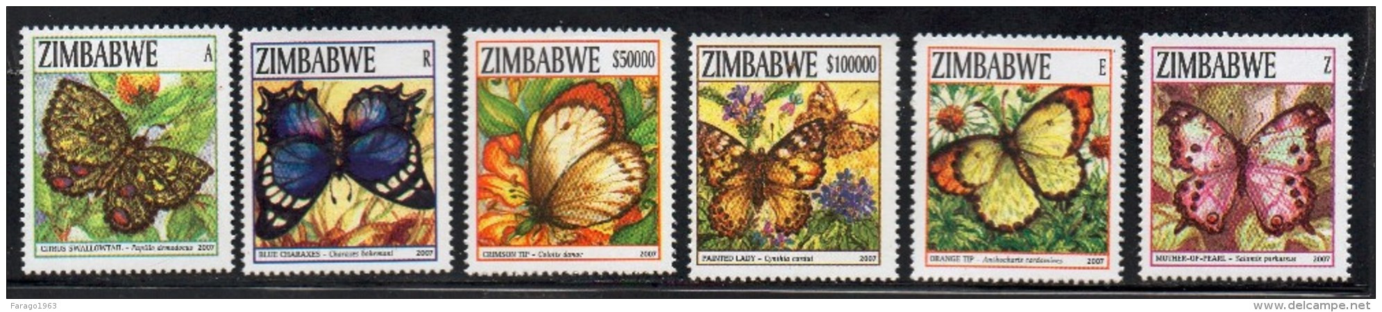 2007 Zimbabwe Butterflies Complete Set Of 6  MNH - Zimbabwe (1980-...)