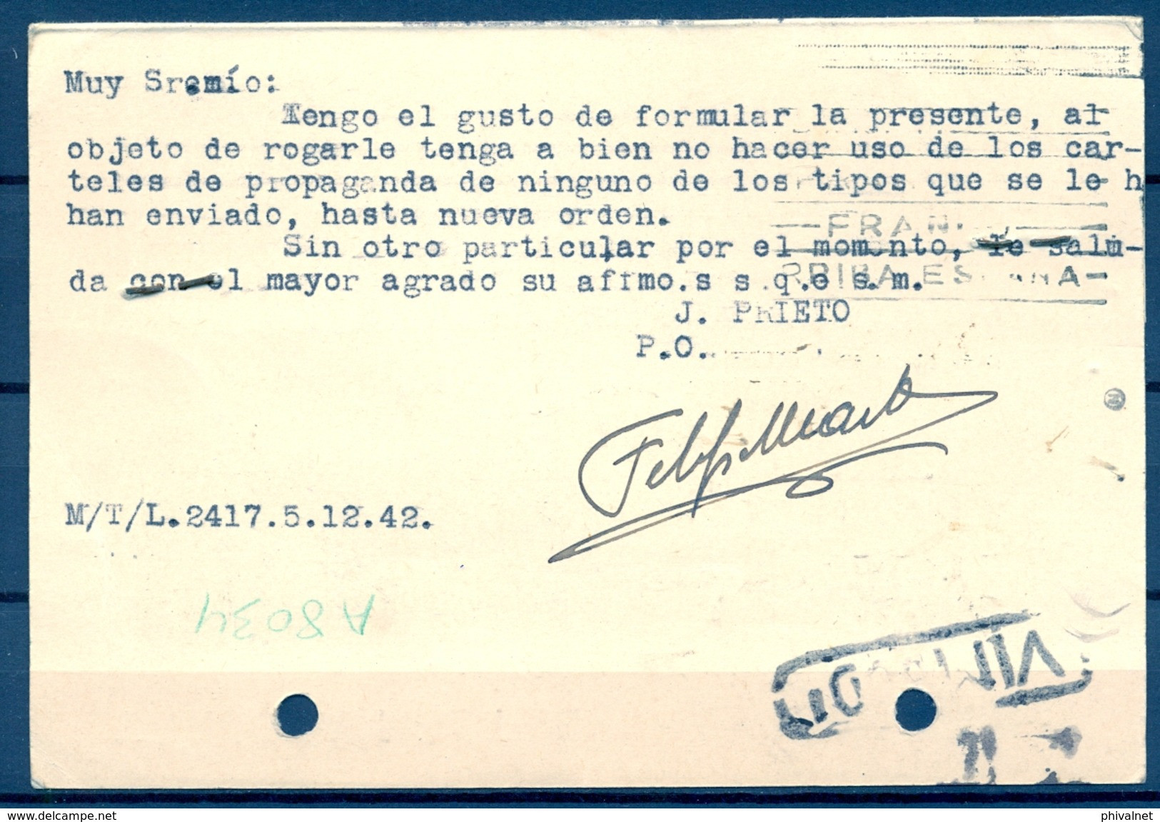 1942 , GUIPÚZCOA , TARJETA POSTAL COMERCIAL CIRCULADA ENTRE PASAJES Y VIMBODI ( LLEGADA LINEAL ) , REDIRIGIDA - Covers & Documents