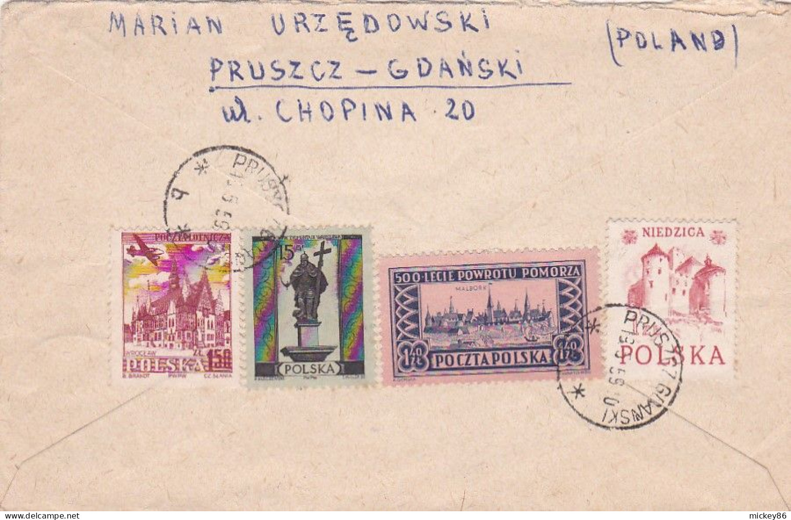 Pologne-1959--lettre GDANSK  Pour LEOPOLDVILLE (Congo Belge) ..Composition De Timbres Recto Verso ...cachets.. - Brieven En Documenten