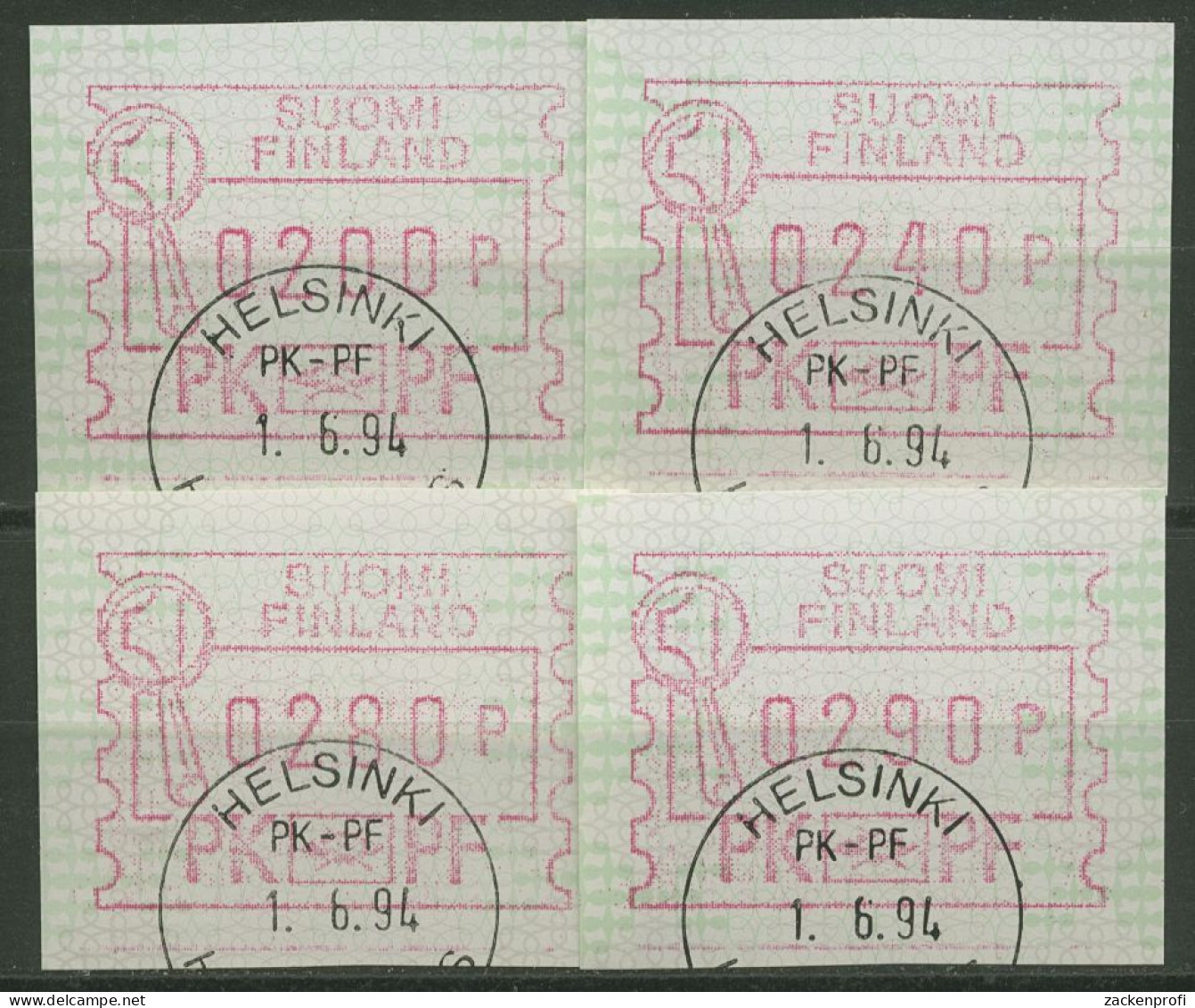 Finnland ATM 1994 Versandstelle PK-PF, Satz ATM 20.1 S2 Gestempelt - Vignette [ATM]