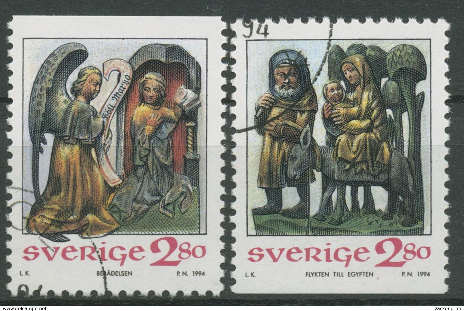 Schweden 1994 Weihnachten Kirche Askeby Holzfiguren 1857/58 Gestempelt - Gebraucht