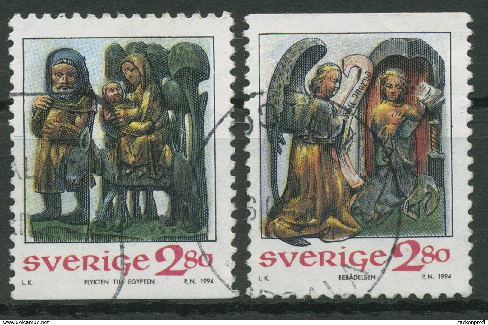 Schweden 1994 Weihnachten Kirche Askeby Holzfiguren 1857/58 Gestempelt - Gebraucht