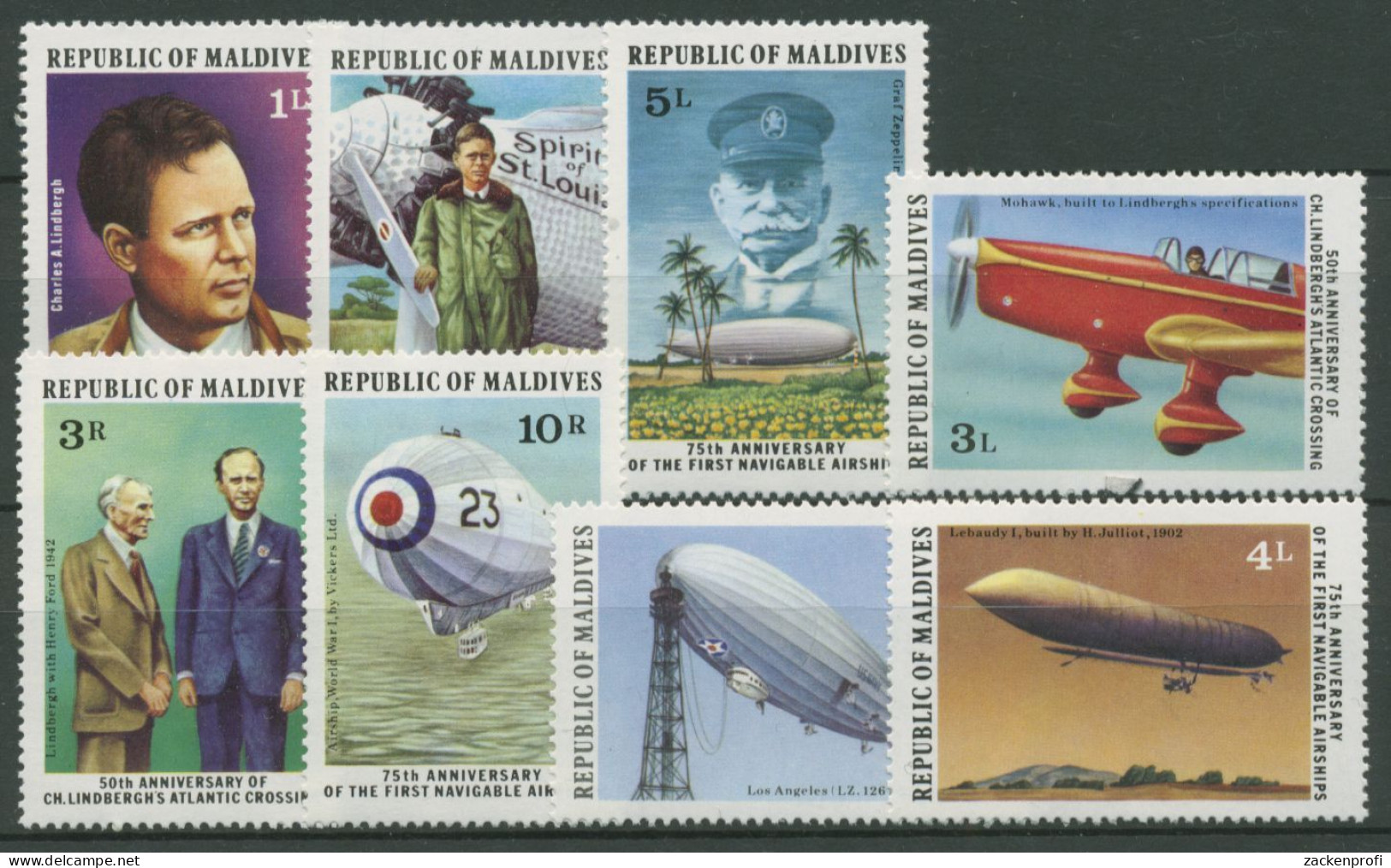 Malediven 1977 Atlantikflug Von Charles Lindbergh 721/28 Postfrisch - Maldivas (1965-...)
