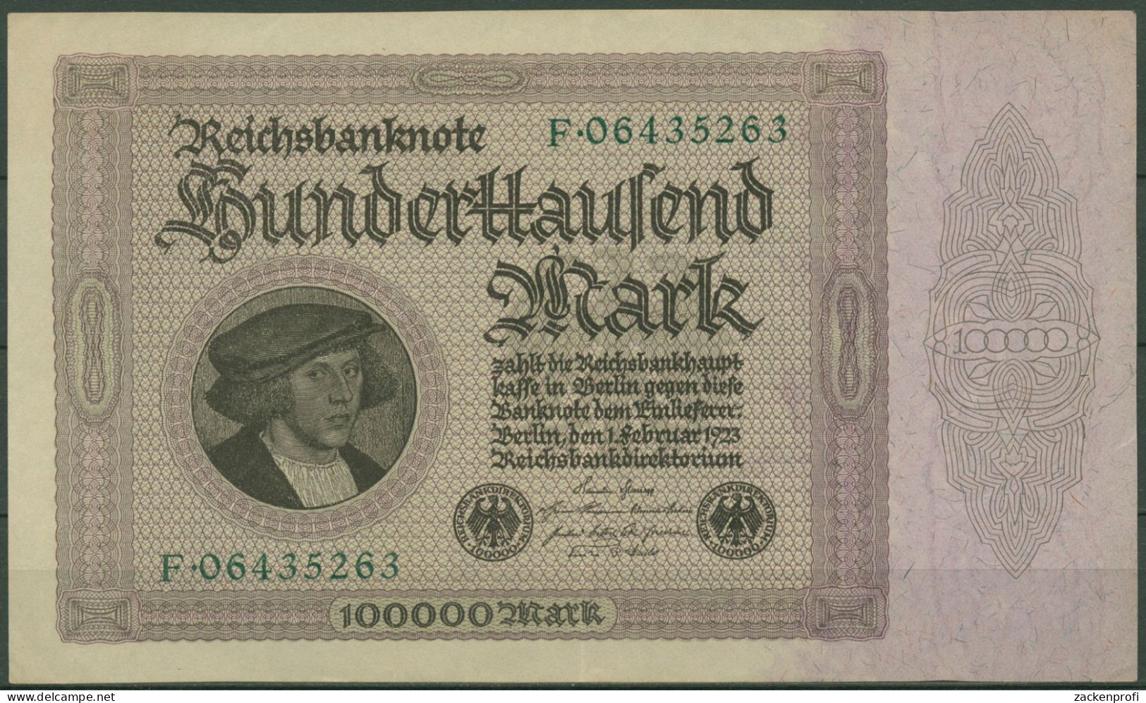 Dt. Reich 100000 Mark 1923, DEU-93a Serie F, Leicht Gebraucht (K1389) - 100000 Mark